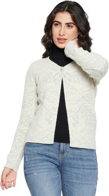 MADAME Printed V Neck Casual Women White Sweater