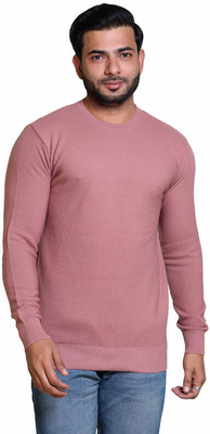 CAVARDI Solid Round Neck Casual Men Pink Sweater
