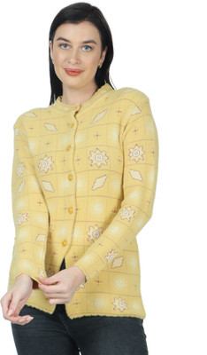 HITTIKA Printed Mandarin Neck Casual Women Yellow Sweater