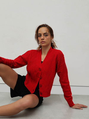 STREET9 Solid Round Neck Casual Women Red Sweater