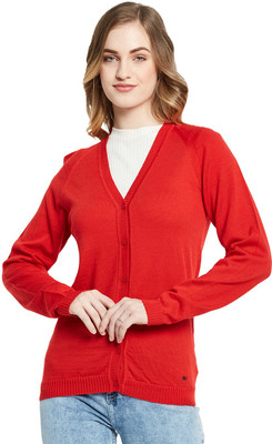 MONTE CARLO Solid V Neck Casual Women Red Sweater