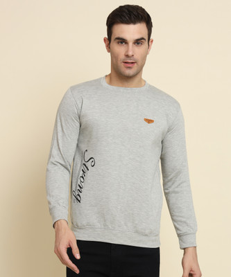 ZEPPI Printed Round Neck Casual Men Grey Sweater