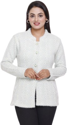 PIPASA WOMEN Self Design Collared Neck Casual Women White Sweater