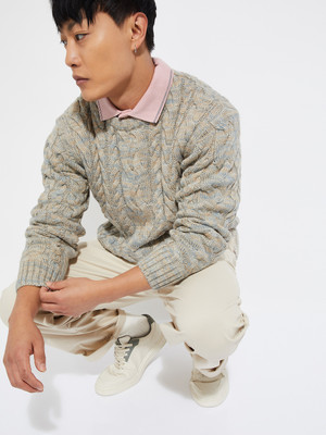 MAX Printed Round Neck Casual Men Grey Sweater