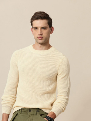 Mr Bowerbird Woven Round Neck Casual Men White Sweater