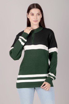 lewiston Striped Round Neck Casual Men Dark Green Sweater