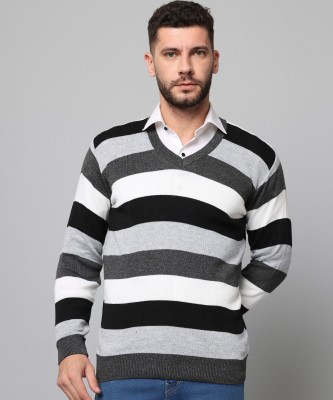 Krew Striped V Neck Casual Men Multicolor Sweater