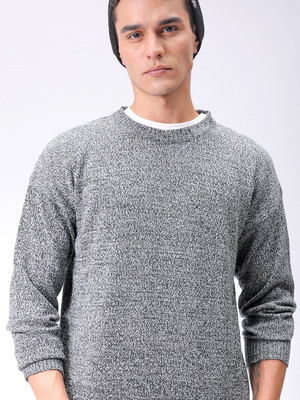 The Indian Garage Co. Solid Crew Neck Casual Men Black Sweater