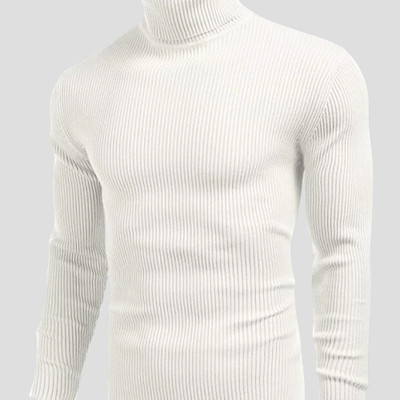 JACKBUZZ Solid High Neck Casual Women White Sweater