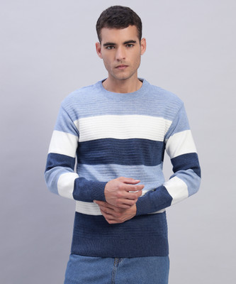 MORKEL Colorblock, Self Design Round Neck Casual Men Multicolor Sweater