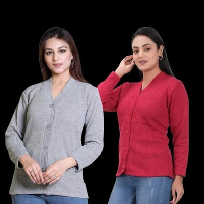 LUXURIOUS DESIGN Self Design V Neck Casual Women Multicolor Sweater