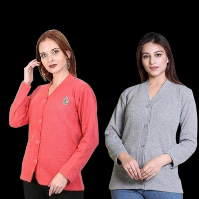 LUXURIOUS DESIGN Solid V Neck Casual Women Grey, Pink Sweater