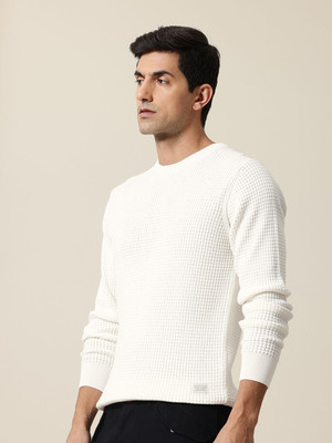 Mr Bowerbird Self Design Round Neck Casual Men White Sweater