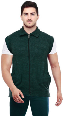 Life and style Solid Collared Neck Casual Men Green Sweater