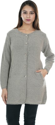 Woolly Self Design Round Neck Casual Women Grey Sweater