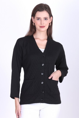 urban rock Solid V Neck Casual Women Black Sweater