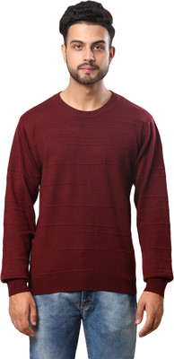 Raymond Self Design V Neck Casual Men Maroon Sweater