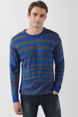 PETER ENGLAND Striped Round Neck Casual Men Blue Sweater