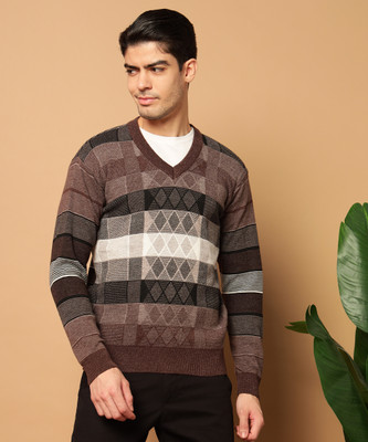 HERMISTON Striped V Neck Casual Men Multicolor Sweater