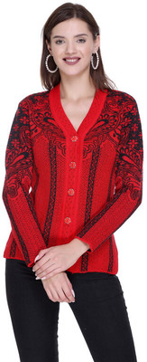 ENOV Printed V Neck Casual Women Multicolor Sweater