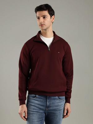TOMMY HILFIGER Self Design Collared Neck Casual Men Maroon Sweater