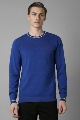 LOUIS PHILIPPE Solid Crew Neck Casual Men Blue Sweater