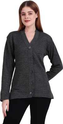 BRAZO Self Design V Neck Casual Women Grey Sweater
