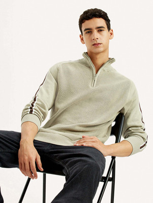 LEVI'S Self Design Turtle Neck Casual Men Beige Sweater