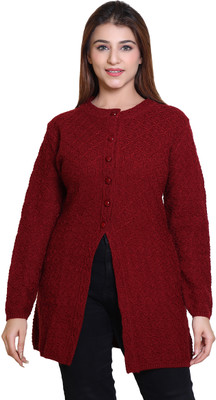 Ogarti Self Design Round Neck Casual Women Maroon Sweater