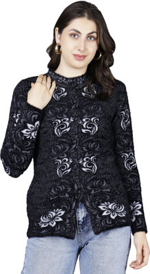 HITTIKA Self Design Round Neck Casual Women Black Sweater