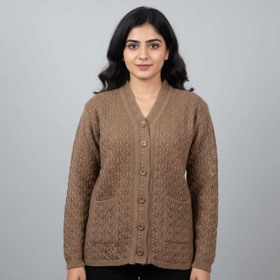 nageshwar Self Design V Neck Casual Women Brown Sweater