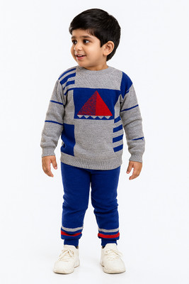 GTwo Self Design Round Neck Casual Baby Boys Grey Sweater