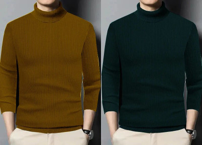HouseOfCommon Solid High Neck Casual Men Multicolor Sweater