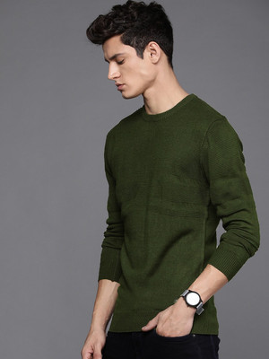 WROGN Solid Round Neck Casual Men Green Sweater