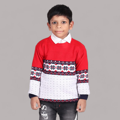 Rebiva Printed Round Neck Casual Baby Boys Red, Multicolor Sweater