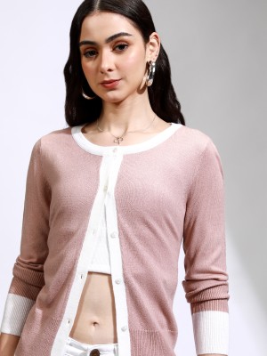 Tokyo Talkies Solid Round Neck Casual Women Pink Sweater