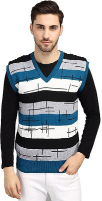 ANIXA Colorblock V Neck Casual Men Blue Sweater