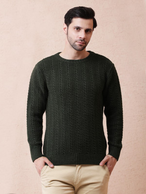 NOQUO Woven Round Neck Casual Men Beige Sweater