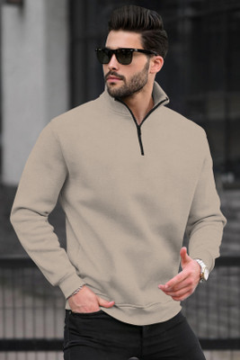 TRIPR Solid Collared Neck Casual Men Beige Sweater