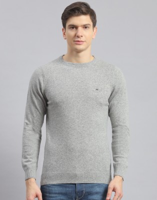 MONTE CARLO Solid Round Neck Casual Men Grey Sweater