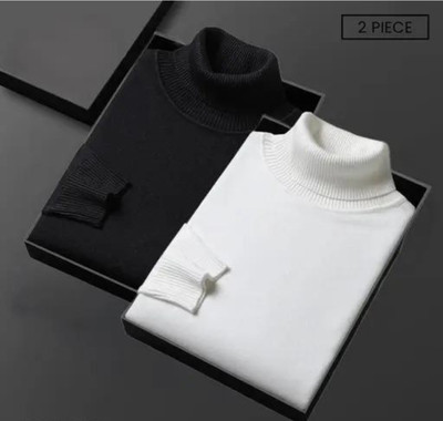 Jalapeno Solid High Neck Casual Women Reversible White, Black Sweater