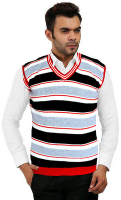 Shunit creation Striped V Neck Casual Men Black Sweater