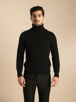 NEO10 Solid Turtle Neck Formal Men Black Sweater