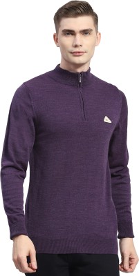 MONTE CARLO Solid High Neck Casual Men Purple Sweater