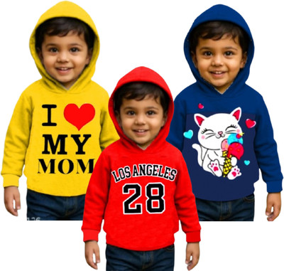 Rithi Fashion Printed Hooded Neck Casual Boys & Girls Red Sweater