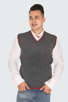 GAINELL Solid V Neck Casual Men Grey Sweater