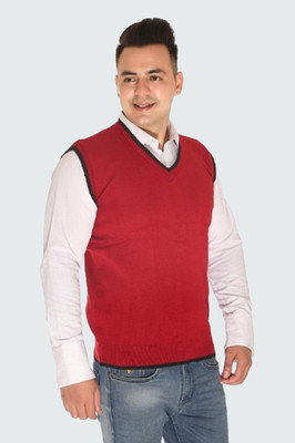 GAINELL Solid V Neck Casual Men Red Sweater