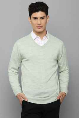 Allen Solly Self Design V Neck Casual Men Green Sweater