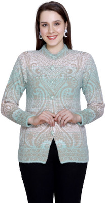 HITTIKA Checkered Round Neck Casual Women Light Green Sweater