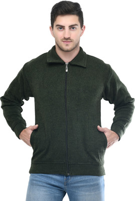 Life and style Striped Collared Neck Casual Men Green Sweater